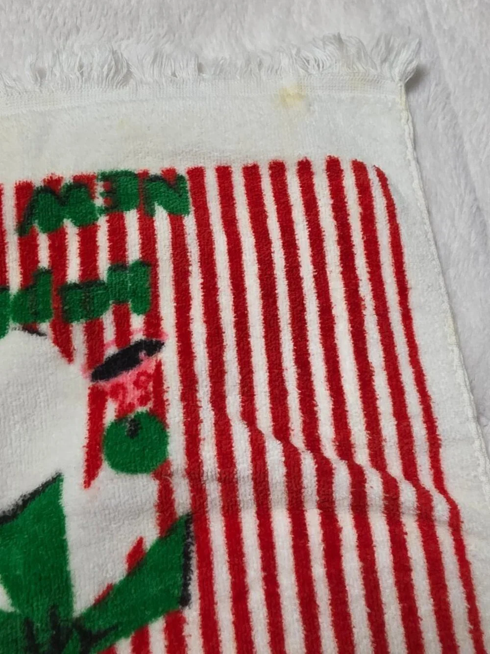 Vtg 70s Royal Terry Christmas New Years Hand Towel Santa Snowman Candy Stripe